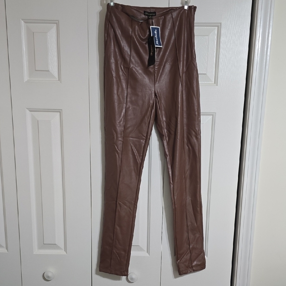 Shinestar Brown Faux Leather Pants - Picture 1 of 6